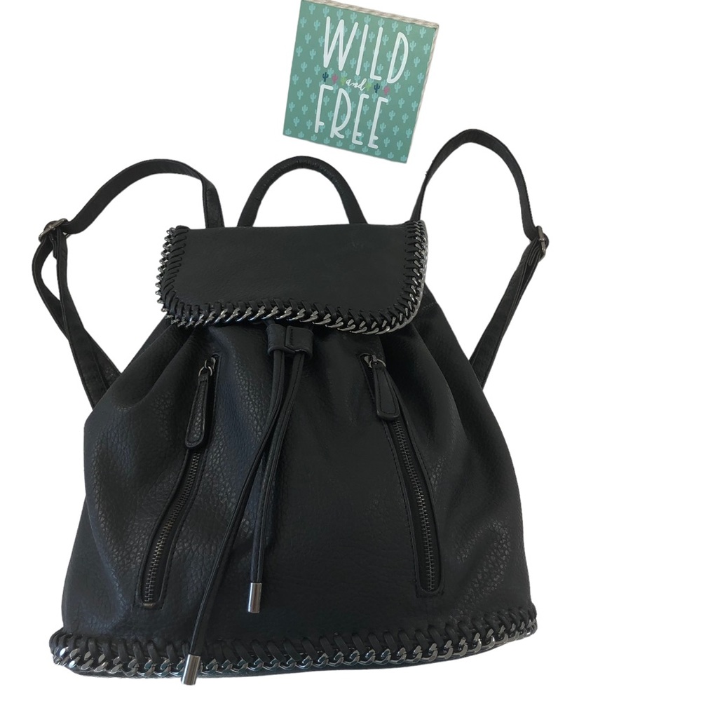 Expressions NYC Lg Black Luxury Vegan Leather Backpack Shoulder Bag GUNMETAL